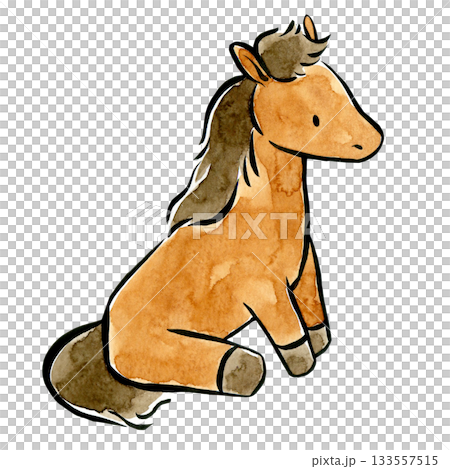 用透明水彩和毛筆繪製的坐馬插圖 133557515