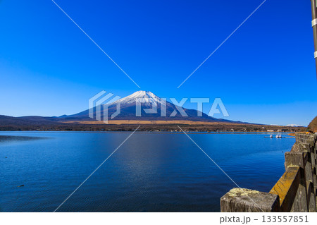 山中湖親水公園から見えた冬の青空と富士山 133557851