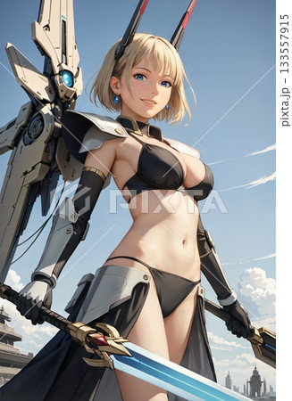 【メカ娘】女性戦士イラスト　キャラクター案　（AI生成画像） 133557915