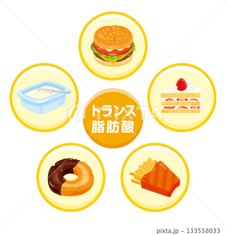 様々なトランス脂肪酸を多く含む食品のイラストセット 133558033