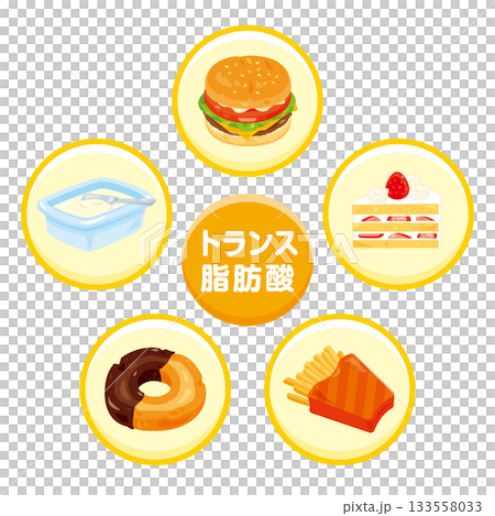 様々なトランス脂肪酸を多く含む食品のイラストセット 133558033