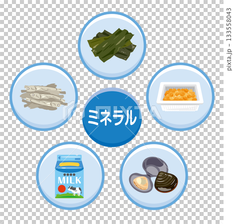 一組富含各種礦物質的食物插圖(日本) 一組富含各種礦物質的食物插圖(日本) 133558043