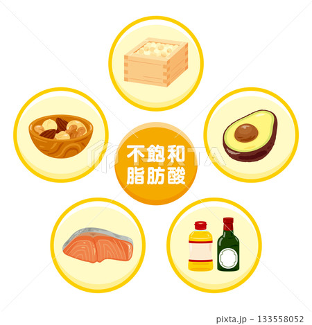 様々な不飽和脂肪酸を多く含む食品のイラストセット 133558052