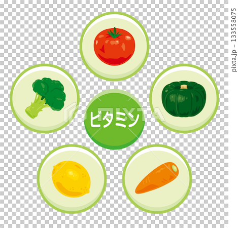 一組富含各種維生素的日式食物插圖 一組富含各種維生素的日式食物插圖 133558075