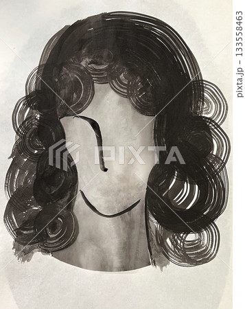 墨で描いた人物のシルエット、水墨画手描きの人物画、モノクロのバナーサイズのイラスト、水墨画のイラスト 墨で描いた人物のシルエット、水墨画手描きの人物画、モノクロのバナーサイズのイラスト、水墨画のイラスト 133558463