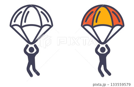 Black icon of a parachutist falling from the sky. 133559579