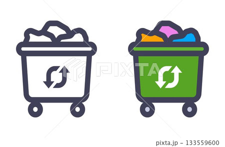 Green trash and waste bin icon. Green trash and waste bin icon. 133559600