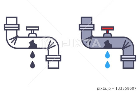 A pipe icon with a hole where water flows. A pipe icon with a hole where water flows. 133559607