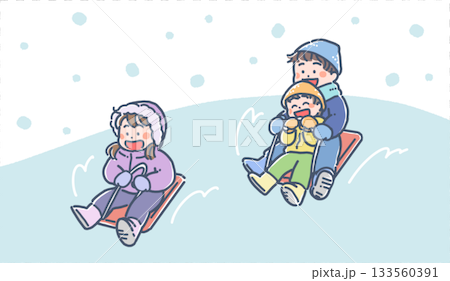 男孩和女孩在雪地裡滑雪橇的插圖 男孩和女孩在雪地裡滑雪橇的插圖 133560391