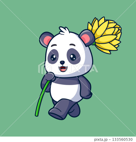 Cute Panda Holding Flower Cartoon of illustration Cute Panda Holding Flower Cartoon of illustration 133560530