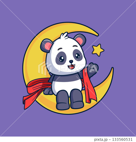 Cute Panda Sitting On Moon Cartoon of illustration Cute Panda Sitting On Moon Cartoon of illustration 133560531