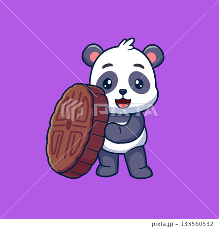 Cute Panda holding big chocolate of illustration Cute Panda holding big chocolate of illustration 133560532