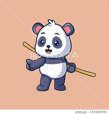 Cute Panda Holding Wood Stick Cartoon of illustration 133560536