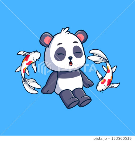 Cute Panda Sitting with koi fish swimming of illustration Cute Panda Sitting with koi fish swimming of illustration 133560539