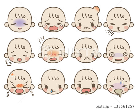 手描きの赤ちゃん表情セット3アクシデント 133561257