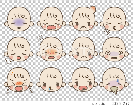 手描きの赤ちゃん表情セット3アクシデント 133561257