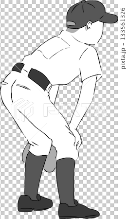 膝に手を置いている野球選手 133561326