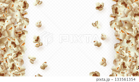 Empty frame with side borders of popcorn, transparent isolated background. Empty frame with side borders of popcorn, transparent isolated background. 133561354