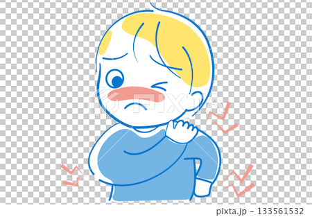 A boy suffering from joint pain due to the flu A boy suffering from joint pain due to the flu 133561532