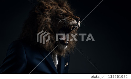 スーツを着たライオンが力強く吠える権威とパワー「生成AI」 133561982