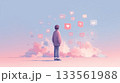 ふわりと浮かぶSNSアイコンを見つめる人物「生成AI」 133561988
