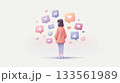 ふわりと浮かぶSNSアイコンを見つめる人物「生成AI」 133561989