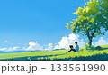 青空の広がる草原でパソコンを使う人物「生成AI」 133561990