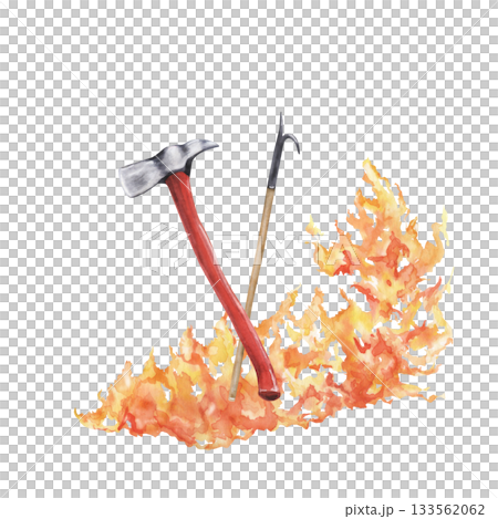 Firefighter equipment: axe, a pike pole with fire 133562062