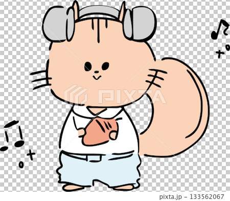 ヘッドホンをつけたリス 133562067
