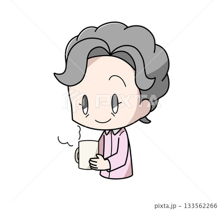 寝る前に温かい飲み物を飲む高齢女性のイラスト 寝る前に温かい飲み物を飲む高齢女性のイラスト 133562266