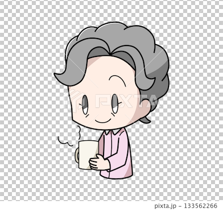 寝る前に温かい飲み物を飲む高齢女性のイラスト 寝る前に温かい飲み物を飲む高齢女性のイラスト 133562266