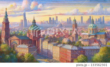 おとぎの大都市のメルヘンチックな風景画 133562301