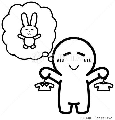 ぬいぐるみに着せる服を選ぶ人物のイラスト 133562392