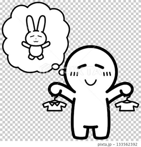 ぬいぐるみに着せる服を選ぶ人物のイラスト 133562392