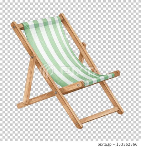 Striped beach chair, isolated on transparent background, is ready for summer vacation, relaxation, and leisure. 133562566