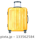 Yellow suitcase with handle and wheels, isolated on transparent background. Travel, vacation and luggage concepts. 133562584