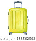 Watercolor illustration of a yellow suitcase isolated on transparent background. Travel, vacation and luggage concept. 133562592