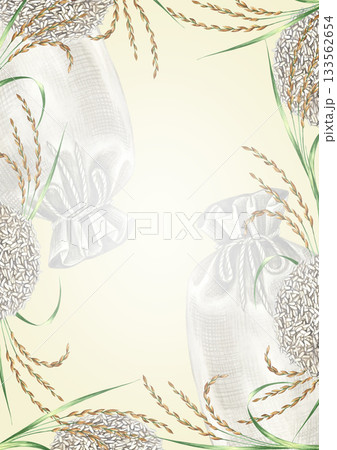 Frame with rice stalks and piles of rice. Hand-drawn watercolor illustration. Design element for menus, recipes, and cookbooks. For banners, flyers, packaging, labels, and more. Frame with rice stalks and piles of rice. Hand-drawn watercolor illustration. Design element for menus, recipes, and cookbooks. For banners, flyers, packaging, labels, and more. 133562654