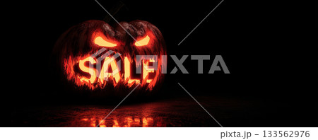 Glowing pumpkin lantern Halloween sale spooky face scary jack o lantern dark background eerie light autumn discount night creepy vibe Glowing pumpkin lantern Halloween sale spooky face scary jack o lantern dark background eerie light autumn discount night creepy vibe 133562976