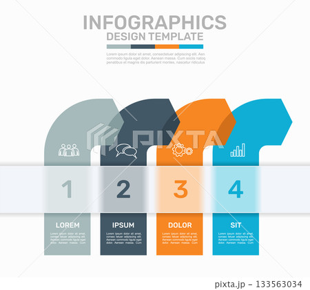 Colorful infographic with four numbered sections, icons for business, workflow, or presentation purposes. Vector illustration. Colorful infographic with four numbered sections, icons for business, workflow, or presentation purposes. Vector illustration. 133563034