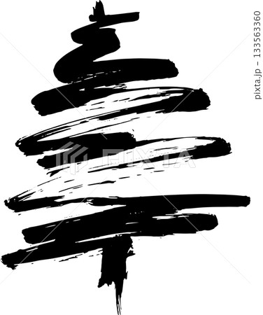 Real Hand Drawn Illustration Grunge Watercolor Spruce. 133563360