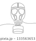 Continuous line drawing of gas mask. Minimalist black linear sketch isolated on white background. Hand drawn vector illustration. 133563653