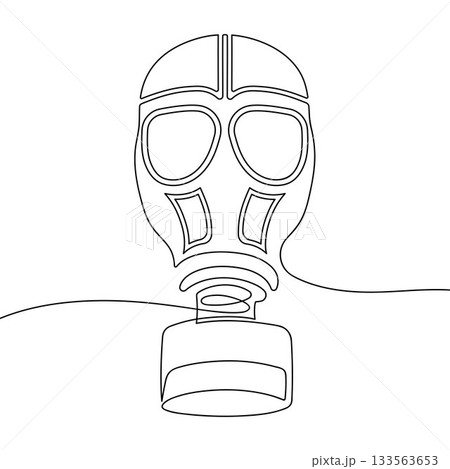 Continuous line drawing of gas mask. Minimalist black linear sketch isolated on white background. Hand drawn vector illustration. Continuous line drawing of gas mask. Minimalist black linear sketch isolated on white background. Hand drawn vector illustration. 133563653
