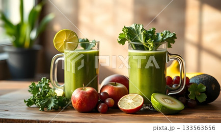 Fresh green olives, olive oil, and mint lemonade beverage in a glass. 133563656