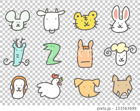 Hand-drawn cute and relaxed zodiac set, face, zodiac icon 133563699
