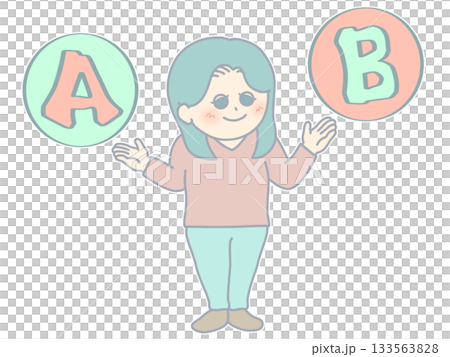 圖解:一位面帶微笑、膚色蒼白的女子正在比較A、B兩個選項,她面露微笑,膚色較淺。 圖解:一位面帶微笑、膚色蒼白的女子正在比較A、B兩個選項,她面露微笑,膚色較淺。 133563828