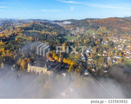 Colorful autumn rural landscape with Jested Mountain on background, Czech Republic 133563932
