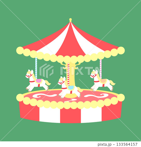 かわいいメリーゴーランドのイラスト　緑 133564157