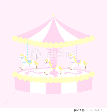 かわいいメリーゴーランドのイラスト ピンク かわいいメリーゴーランドのイラスト ピンク 133564158