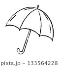 Simple Black Line Umbrella. Parasol vector icon. Hand drawn by chalk. Outline doodle Illustration for climate forecast or Kids goods. Meteorology. 133564228